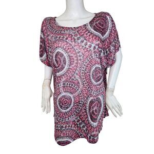 Ruby Rd Women's Plus Size 2X Jeweled Collar Boho Pink Short SleeveTop Blouse (12